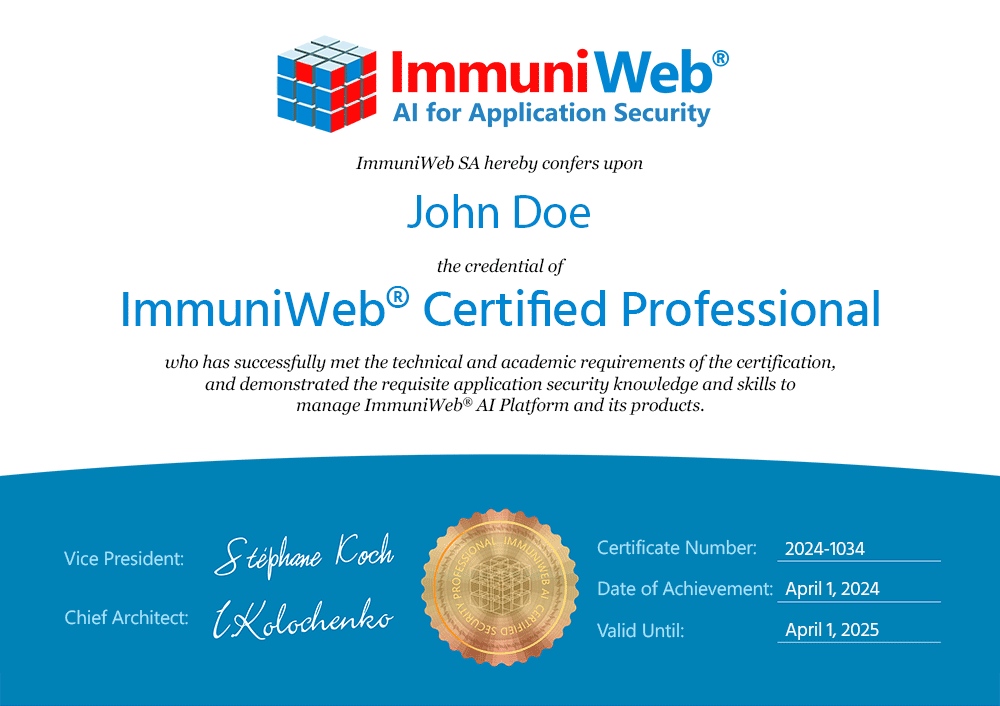 Immuniweb Platform Certificate