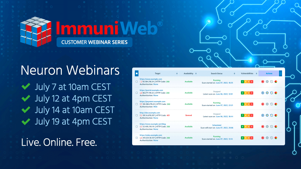 ImmuniWeb Neuron Webinars