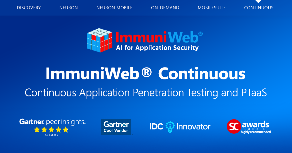 ImmuniWeb® Continuous | Web Scanning and Penetration Testing