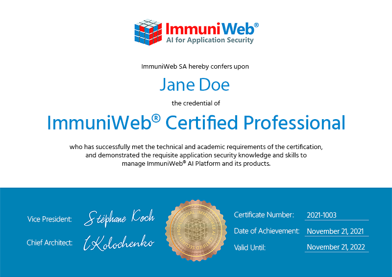 Immuniweb Platform Certificate